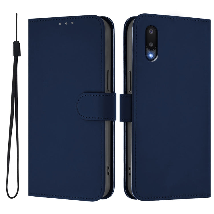 For Samsung Galaxy A02 / M02 Skin Feel Solid Color Leather Phone Case with Lanyard
