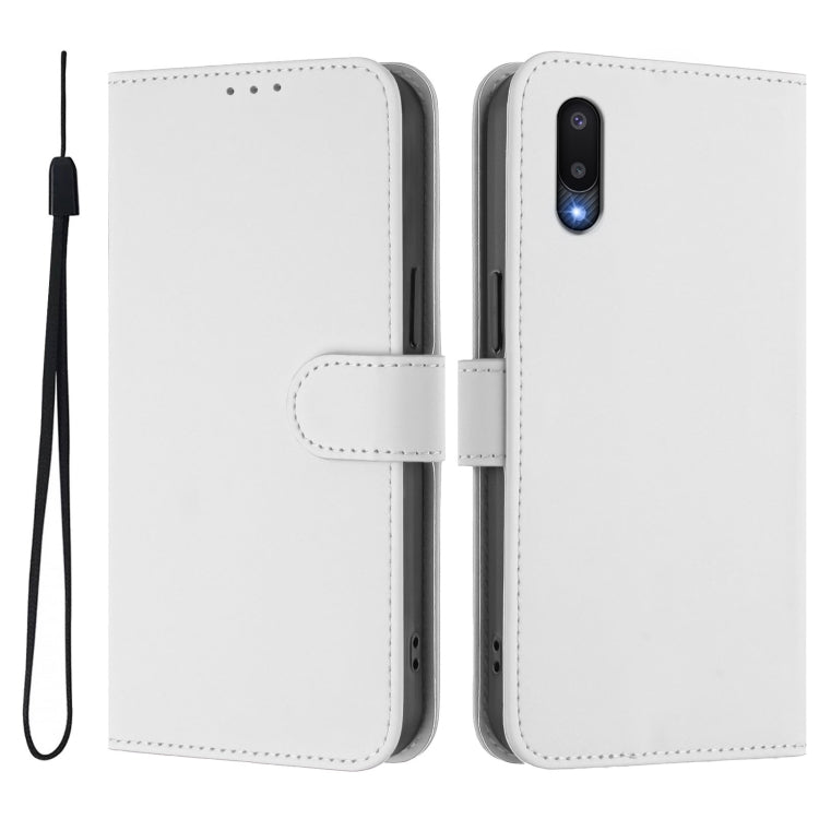 For Samsung Galaxy A02 / M02 Skin Feel Solid Color Leather Phone Case with Lanyard
