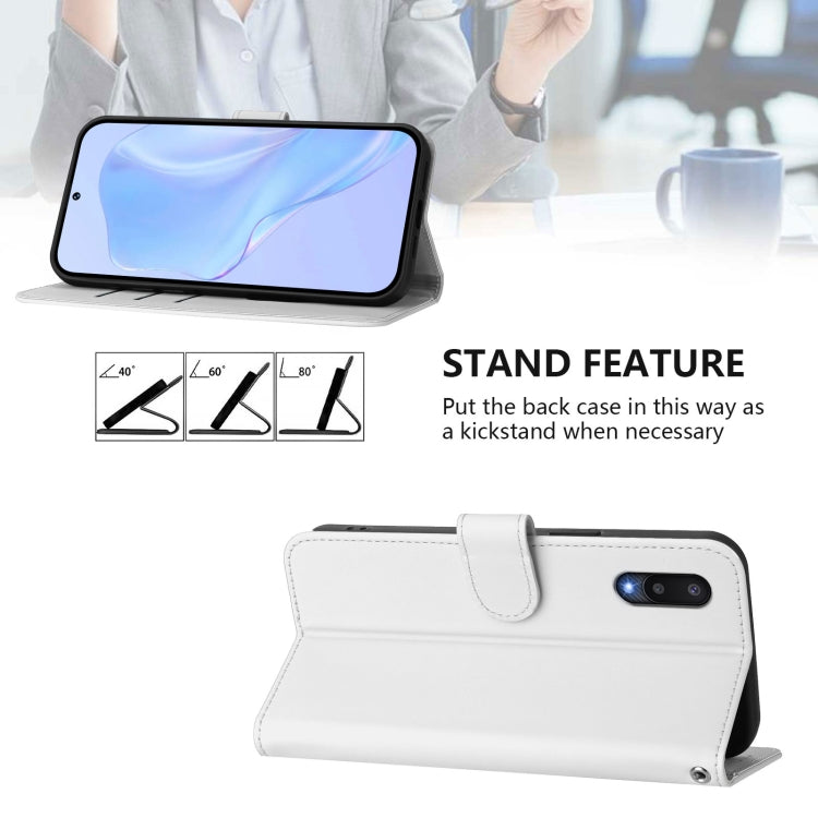 For Samsung Galaxy A02 / M02 Skin Feel Solid Color Leather Phone Case with Lanyard
