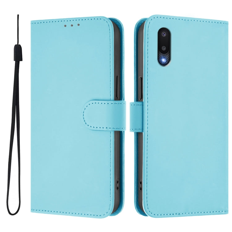 For Samsung Galaxy A02 / M02 Skin Feel Solid Color Leather Phone Case with Lanyard