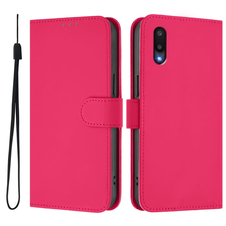 For Samsung Galaxy A02 / M02 Skin Feel Solid Color Leather Phone Case with Lanyard