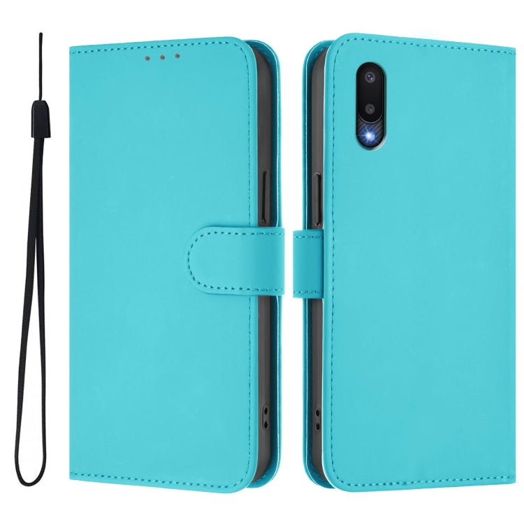 For Samsung Galaxy A02 / M02 Skin Feel Solid Color Leather Phone Case with Lanyard