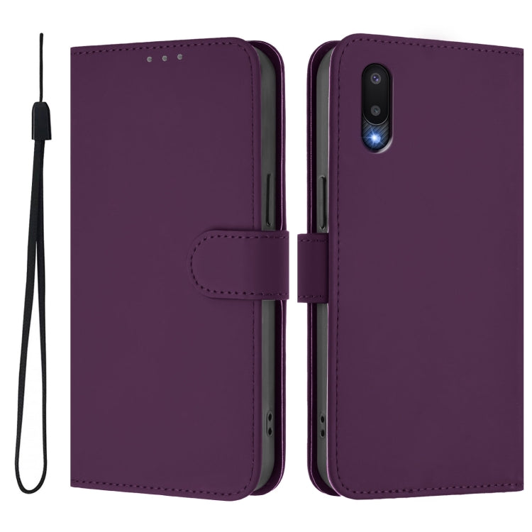 For Samsung Galaxy A02 / M02 Skin Feel Solid Color Leather Phone Case with Lanyard