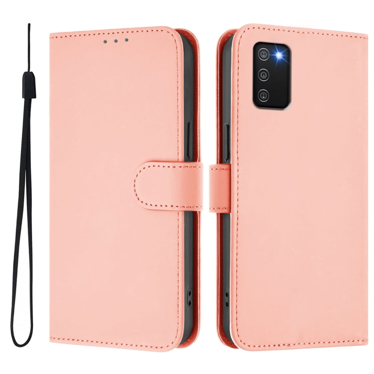 For Samsung Galaxy A02s 164mm Skin Feel Solid Color Leather Phone Case with Lanyard