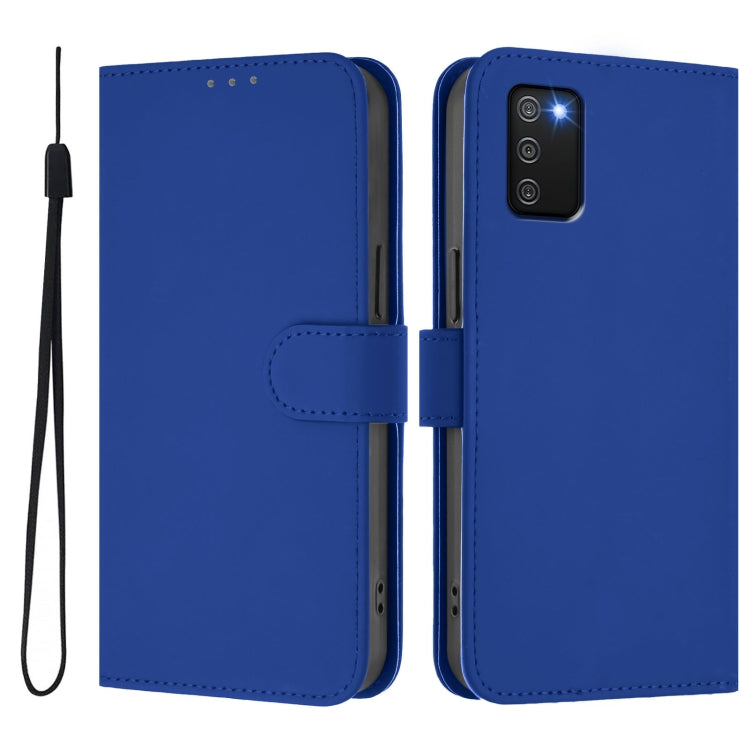 For Samsung Galaxy A02s 164mm Skin Feel Solid Color Leather Phone Case with Lanyard