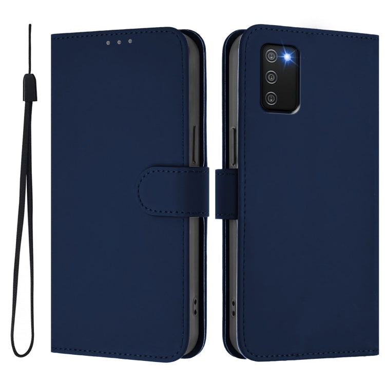 For Samsung Galaxy A02s 164mm Skin Feel Solid Color Leather Phone Case with Lanyard