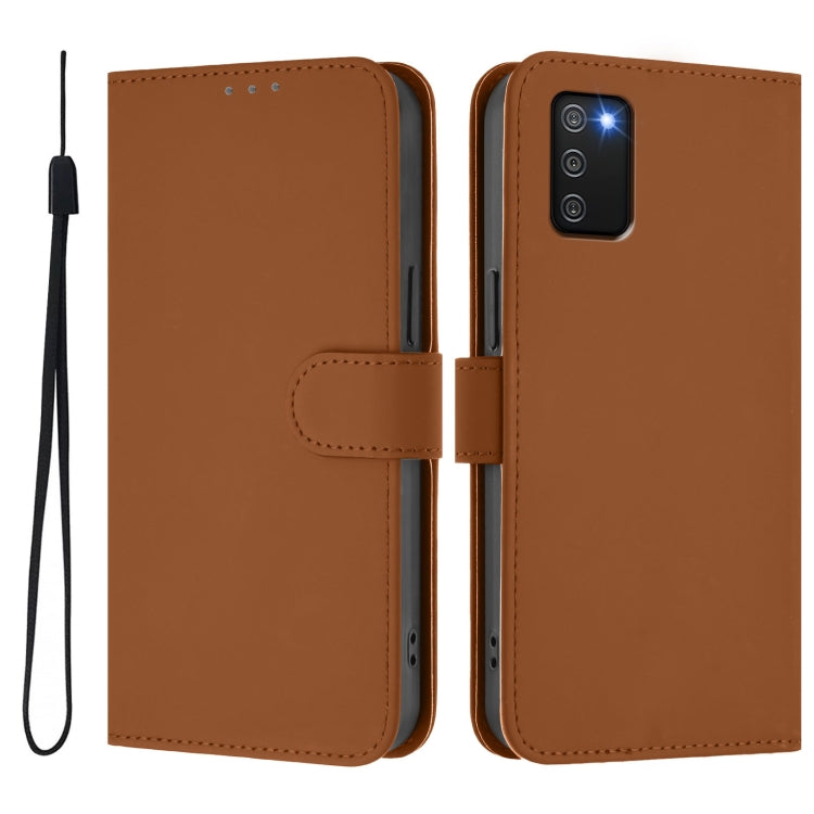 For Samsung Galaxy A02s 166mm Skin Feel Solid Color Leather Phone Case with Lanyard