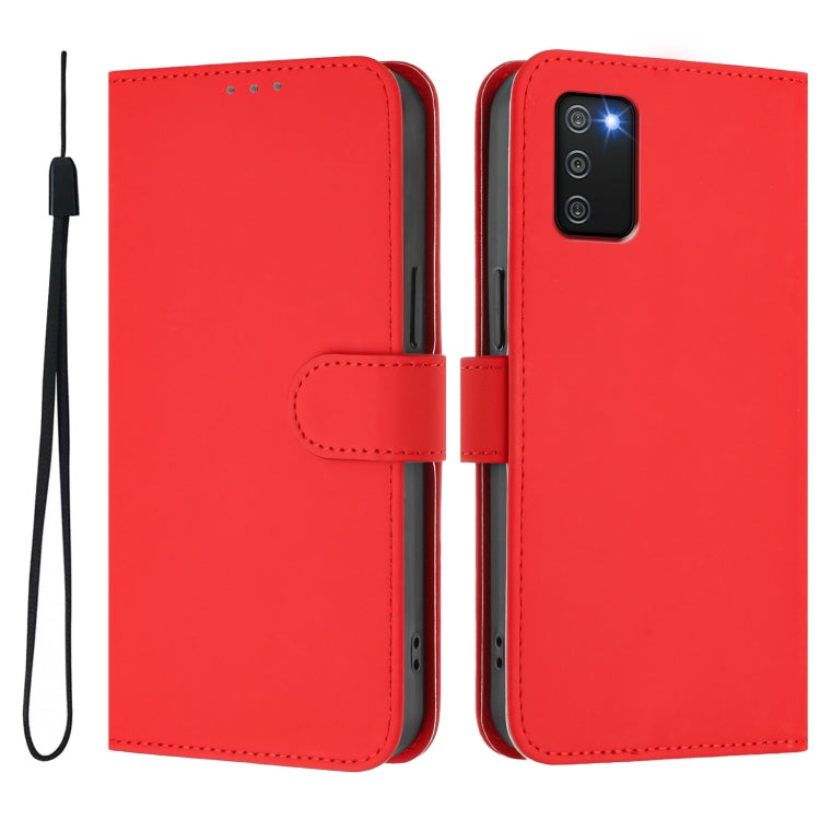 For Samsung Galaxy A02s 166mm Skin Feel Solid Color Leather Phone Case with Lanyard