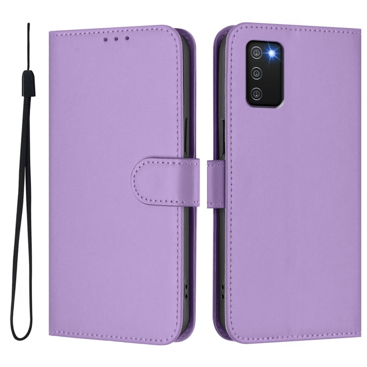 For Samsung Galaxy A02s 166mm Skin Feel Solid Color Leather Phone Case with Lanyard