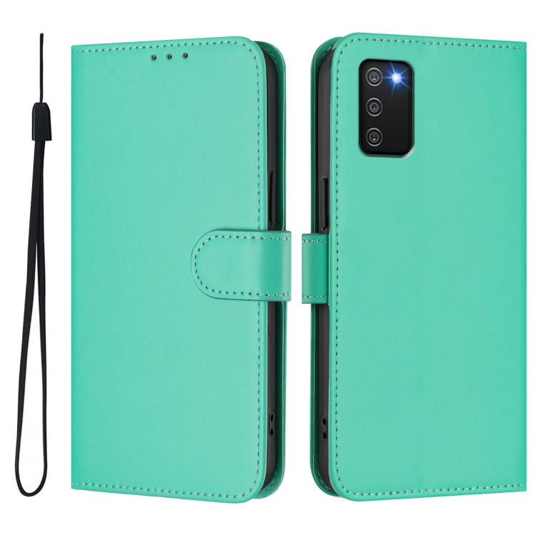 For Samsung Galaxy A02s 166mm Skin Feel Solid Color Leather Phone Case with Lanyard