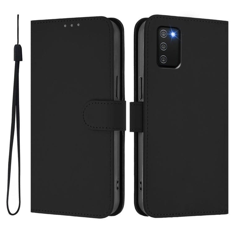 For Samsung Galaxy A02s 166mm Skin Feel Solid Color Leather Phone Case with Lanyard