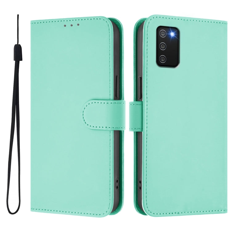 For Samsung Galaxy A02s 166mm Skin Feel Solid Color Leather Phone Case with Lanyard