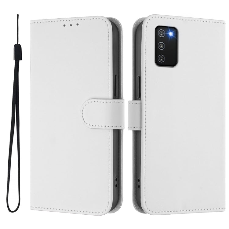 For Samsung Galaxy A02s 166mm Skin Feel Solid Color Leather Phone Case with Lanyard