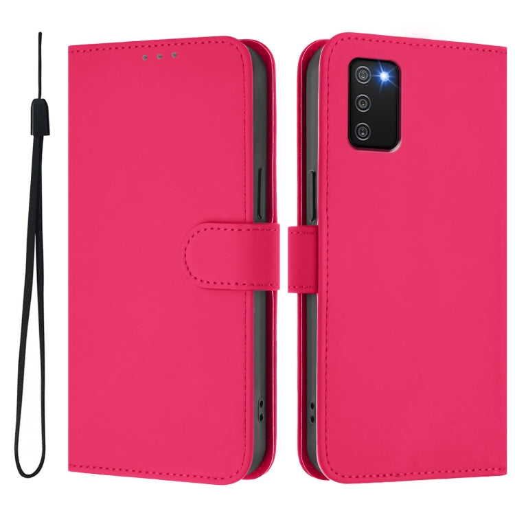 For Samsung Galaxy A02s 166mm Skin Feel Solid Color Leather Phone Case with Lanyard