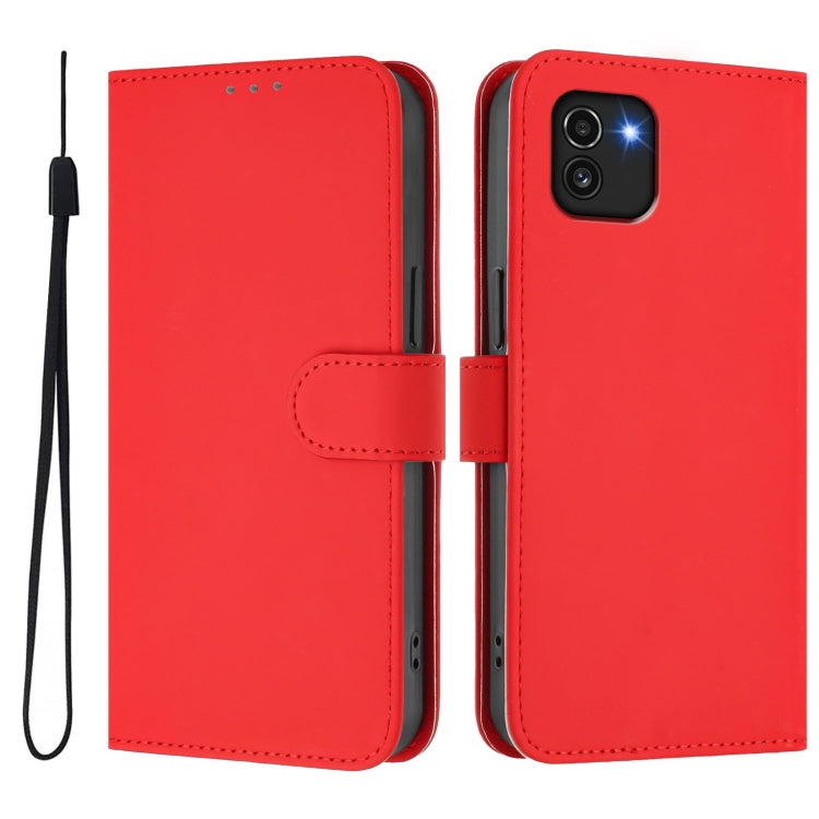 For Samsung Galaxy A03 164mm Skin Feel Solid Color Leather Phone Case with Lanyard