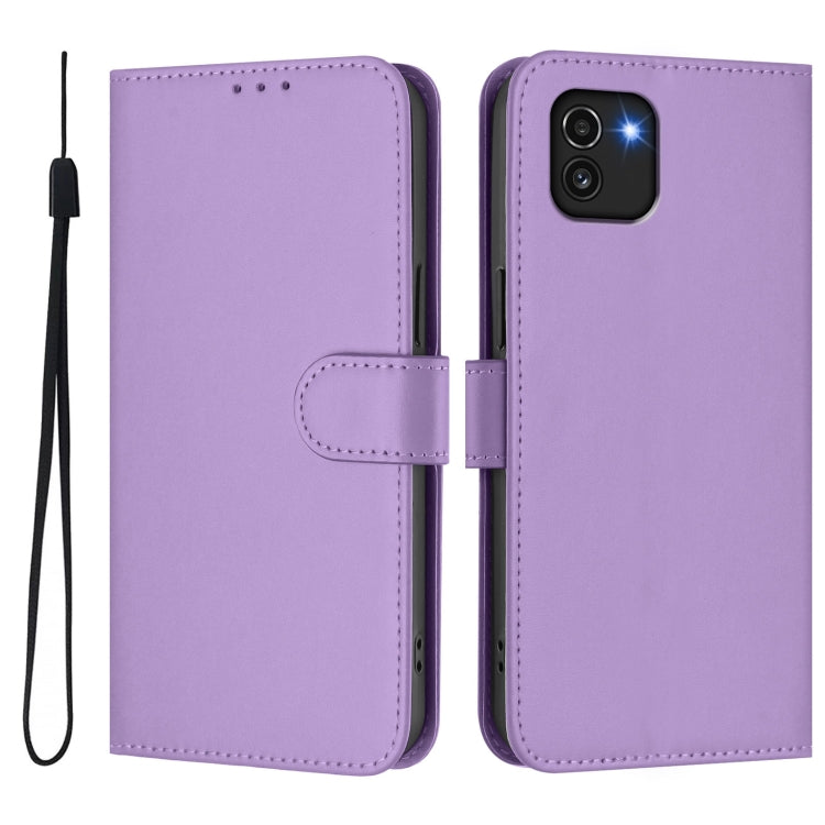 For Samsung Galaxy A03 164mm Skin Feel Solid Color Leather Phone Case with Lanyard
