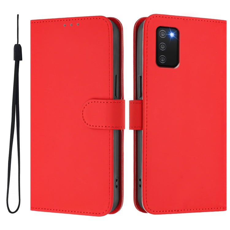 For Samsung Galaxy A03s 164mm Skin Feel Solid Color Leather Phone Case with Lanyard