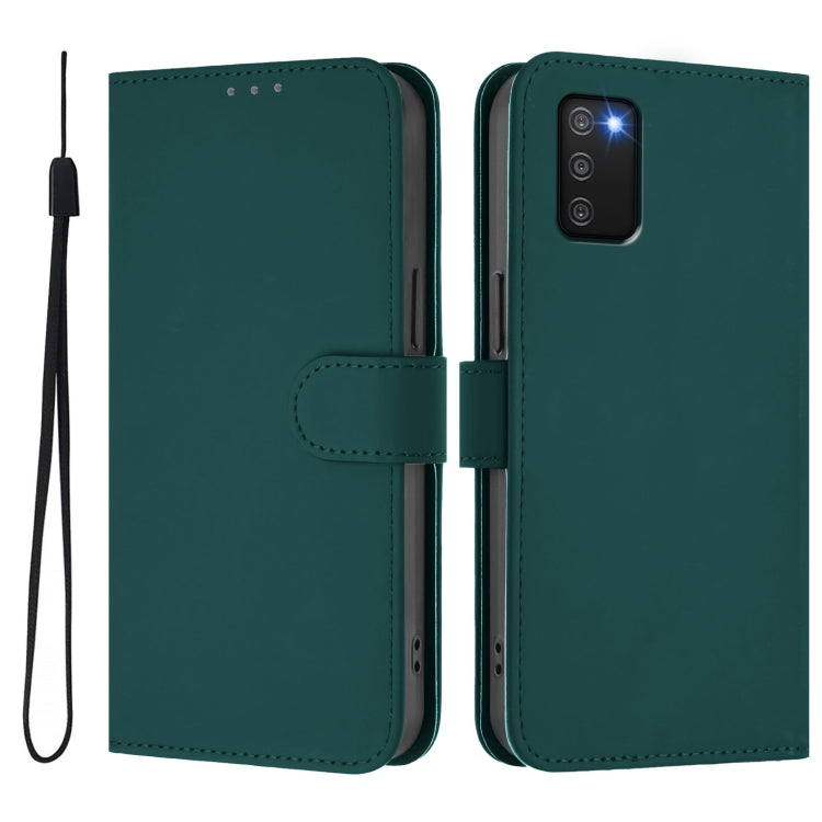 For Samsung Galaxy A03s 164mm Skin Feel Solid Color Leather Phone Case with Lanyard