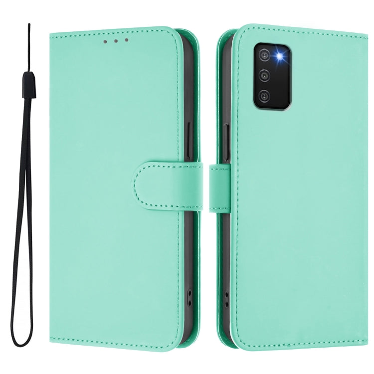 For Samsung Galaxy A03s 164mm Skin Feel Solid Color Leather Phone Case with Lanyard
