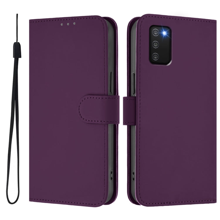 For Samsung Galaxy A03s 164mm Skin Feel Solid Color Leather Phone Case with Lanyard