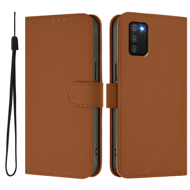 For Samsung Galaxy A03s 166mm Skin Feel Solid Color Leather Phone Case with Lanyard