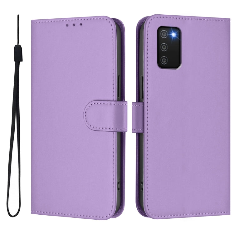 For Samsung Galaxy A03s 166mm Skin Feel Solid Color Leather Phone Case with Lanyard