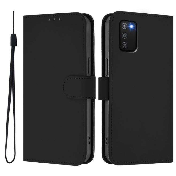 For Samsung Galaxy A03s 166mm Skin Feel Solid Color Leather Phone Case with Lanyard