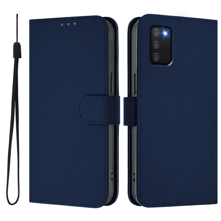 For Samsung Galaxy A03s 166mm Skin Feel Solid Color Leather Phone Case with Lanyard