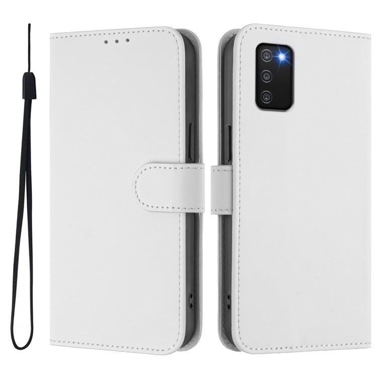 For Samsung Galaxy A03s 166mm Skin Feel Solid Color Leather Phone Case with Lanyard