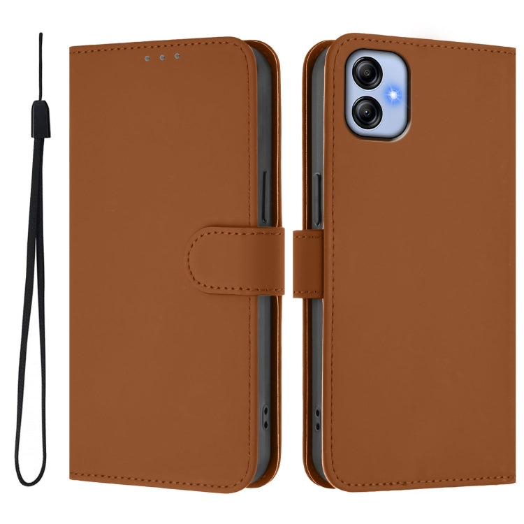 For Samsung Galaxy A04e / F04 / M04 4G Skin Feel Solid Color Leather Phone Case with Lanyard
