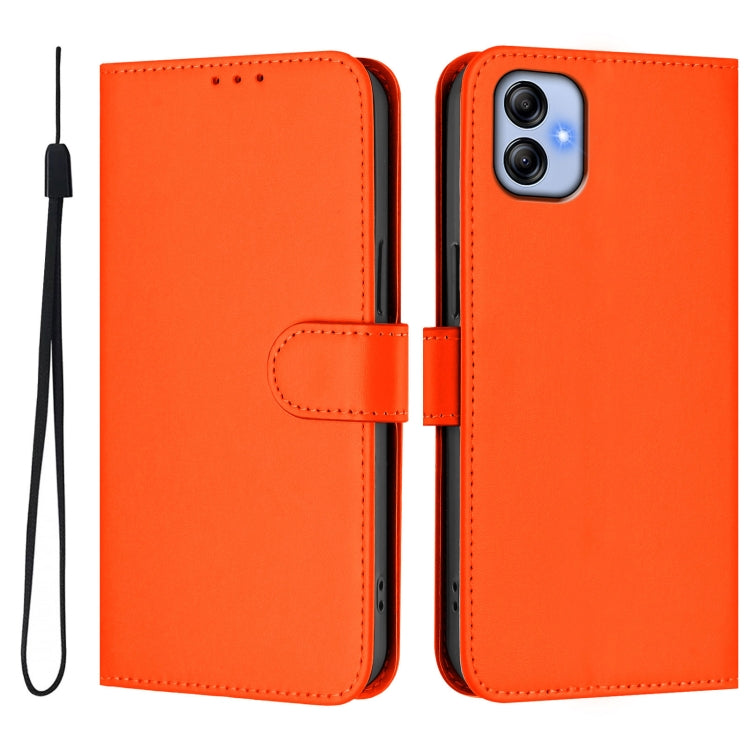 For Samsung Galaxy A04e / F04 / M04 4G Skin Feel Solid Color Leather Phone Case with Lanyard