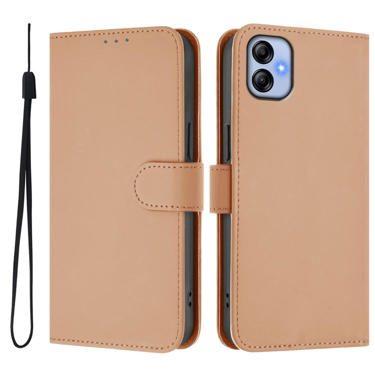 For Samsung Galaxy A04e / F04 / M04 4G Skin Feel Solid Color Leather Phone Case with Lanyard