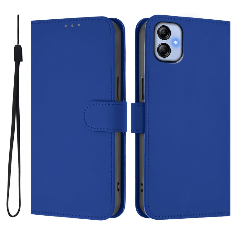 For Samsung Galaxy A04e / F04 / M04 4G Skin Feel Solid Color Leather Phone Case with Lanyard