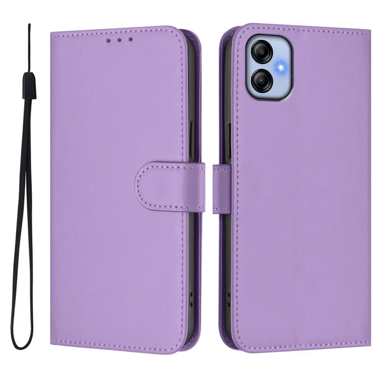 For Samsung Galaxy A04e / F04 / M04 4G Skin Feel Solid Color Leather Phone Case with Lanyard