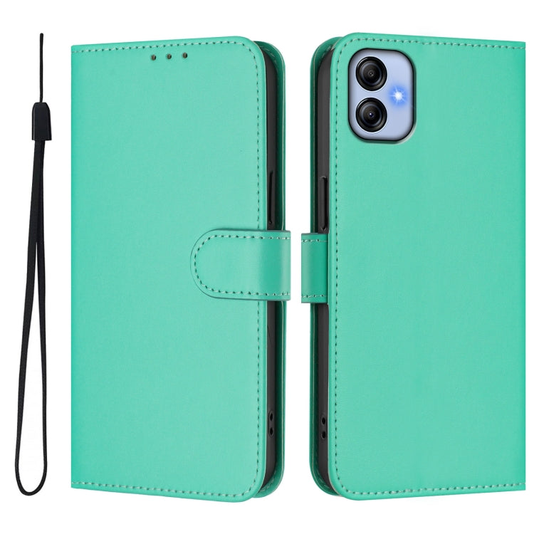 For Samsung Galaxy A04e / F04 / M04 4G Skin Feel Solid Color Leather Phone Case with Lanyard