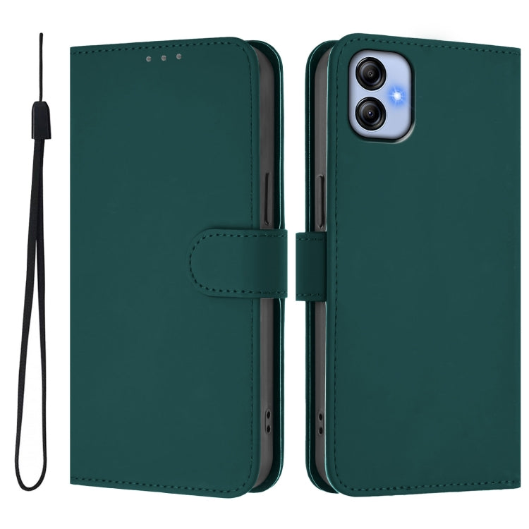 For Samsung Galaxy A04e / F04 / M04 4G Skin Feel Solid Color Leather Phone Case with Lanyard