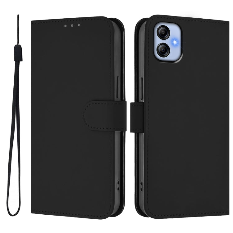 For Samsung Galaxy A04e / F04 / M04 4G Skin Feel Solid Color Leather Phone Case with Lanyard