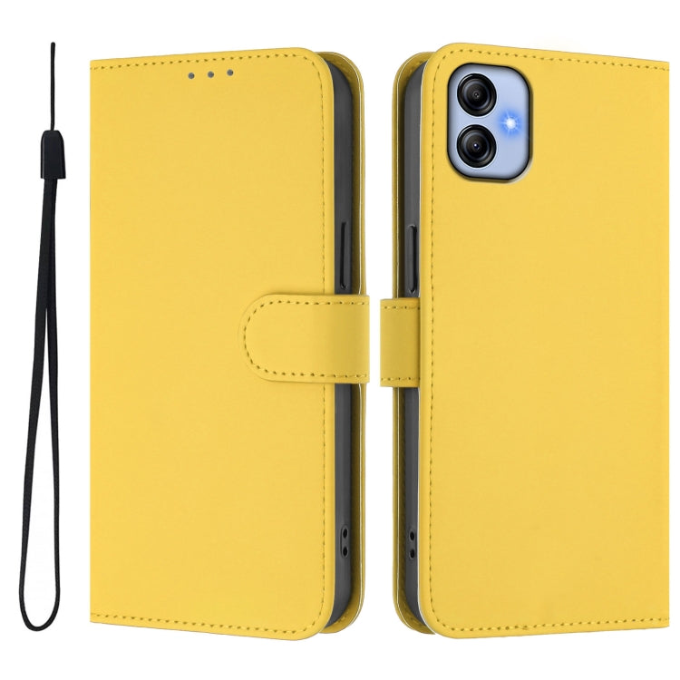 For Samsung Galaxy A04e / F04 / M04 4G Skin Feel Solid Color Leather Phone Case with Lanyard