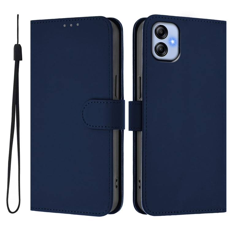 For Samsung Galaxy A04e / F04 / M04 4G Skin Feel Solid Color Leather Phone Case with Lanyard
