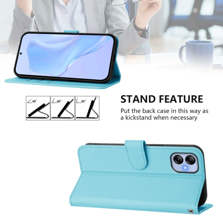 For Samsung Galaxy A04e / F04 / M04 4G Skin Feel Solid Color Leather Phone Case with Lanyard