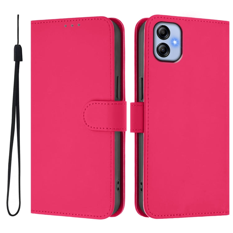 For Samsung Galaxy A04e / F04 / M04 4G Skin Feel Solid Color Leather Phone Case with Lanyard