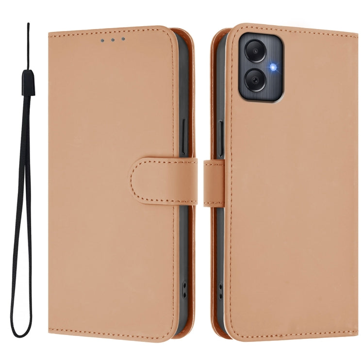 For Samsung Galaxy A05 4G Global  Skin Feel Solid Color Leather Phone Case with Lanyard