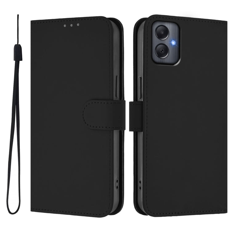 For Samsung Galaxy A05 4G Global  Skin Feel Solid Color Leather Phone Case with Lanyard