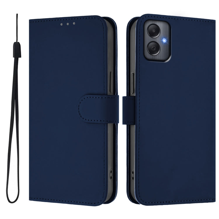 For Samsung Galaxy A05 4G Global  Skin Feel Solid Color Leather Phone Case with Lanyard
