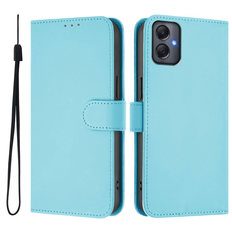 For Samsung Galaxy A05 4G Global  Skin Feel Solid Color Leather Phone Case with Lanyard