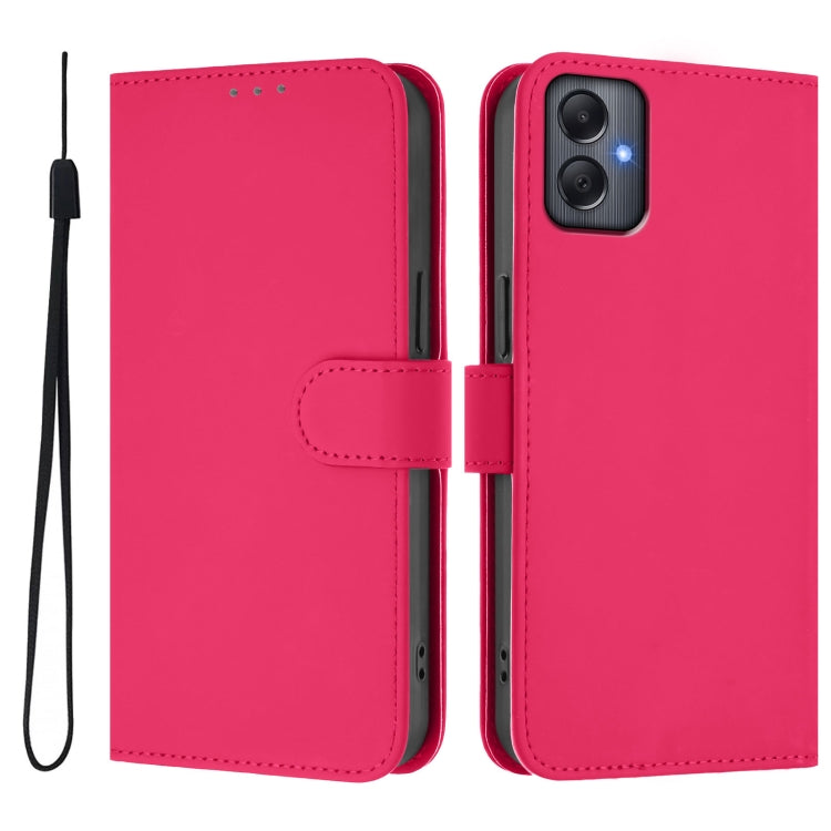 For Samsung Galaxy A05 4G Global  Skin Feel Solid Color Leather Phone Case with Lanyard