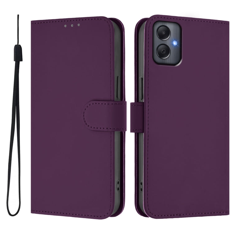 For Samsung Galaxy A05 4G Global  Skin Feel Solid Color Leather Phone Case with Lanyard