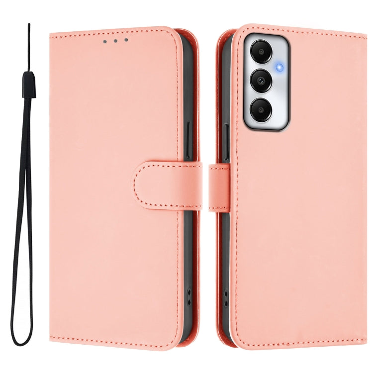For Samsung Galaxy A05s 4G Global  Skin Feel Solid Color Leather Phone Case with Lanyard