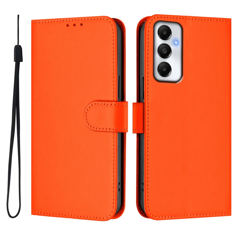 For Samsung Galaxy A05s 4G Global  Skin Feel Solid Color Leather Phone Case with Lanyard