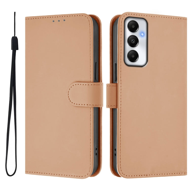 For Samsung Galaxy A05s 4G Global  Skin Feel Solid Color Leather Phone Case with Lanyard